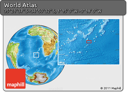 Physical Location Map of the Area around 35° 6' 5" S, 0° 46' 30" W