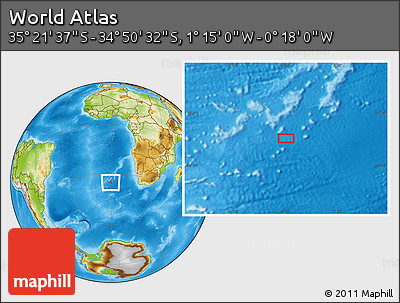 Physical Location Map of the Area around 35° 6' 5" S, 0° 46' 30" W