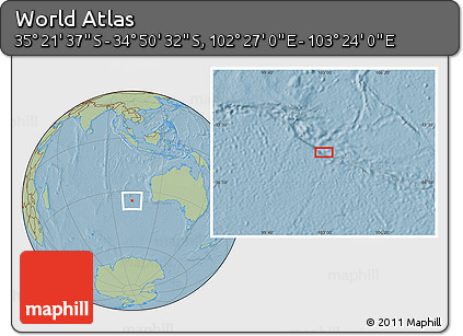 Savanna Style Location Map of the Area around 35° 6' 5" S, 102° 55' 30" E, hill shading