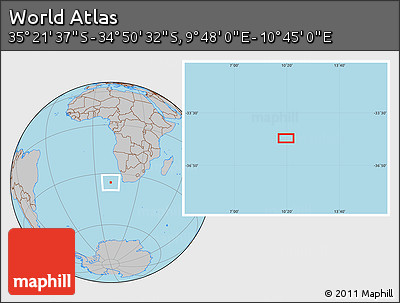 Gray Location Map of the Area around 35° 6' 5" S, 10° 16' 30" E