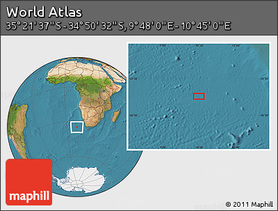 Satellite Location Map of the Area around 35° 6' 5" S, 10° 16' 30" E