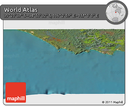 Satellite 3D Map of the Area around 35° 6' 5" S, 116° 31' 30" E