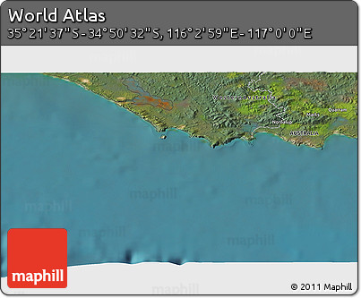 Satellite 3D Map of the Area around 35° 6' 5" S, 116° 31' 30" E