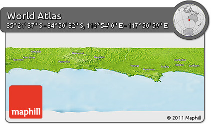 Physical Panoramic Map of the Area around 35° 6' 5" S, 117° 22' 30" E