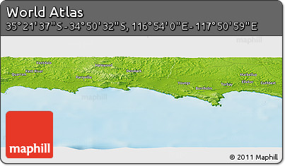 Physical Panoramic Map of the Area around 35° 6' 5" S, 117° 22' 30" E
