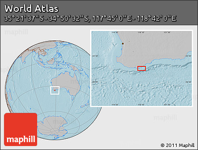 Gray Location Map of the Area around 35° 6' 5" S, 118° 13' 29" E, hill shading