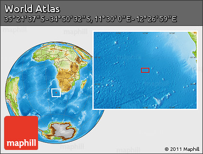 Physical Location Map of the Area around 35° 6' 5" S, 11° 58' 29" E