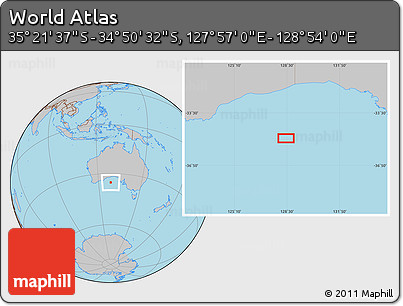 Gray Location Map of the Area around 35° 6' 5" S, 128° 25' 30" E