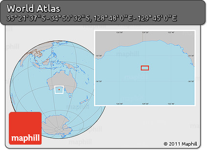Gray Location Map of the Area around 35° 6' 5" S, 129° 16' 30" E