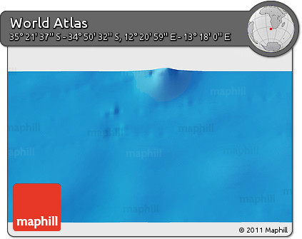 Shaded Relief 3D Map of the Area around 35° 6' 5" S, 12° 49' 29" E