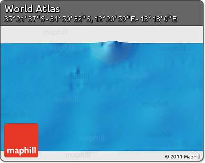 Shaded Relief 3D Map of the Area around 35° 6' 5" S, 12° 49' 29" E