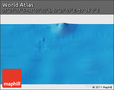 Shaded Relief 3D Map of the Area around 35° 6' 5" S, 12° 49' 29" E