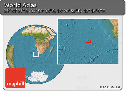 Satellite Location Map of the Area around 35° 6' 5" S, 12° 49' 29" E