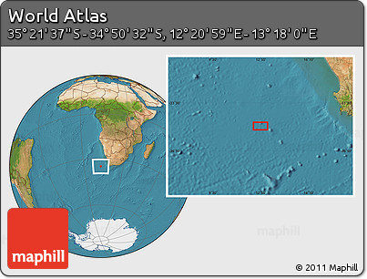 Satellite Location Map of the Area around 35° 6' 5" S, 12° 49' 29" E