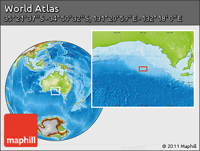 Physical Location Map of the Area around 35° 6' 5" S, 131° 49' 29" E
