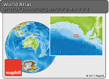 Physical Location Map of the Area around 35° 6' 5" S, 133° 31' 30" E