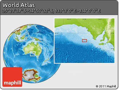 Physical Location Map of the Area around 35° 6' 5" S, 133° 31' 30" E