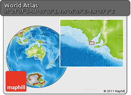 Physical Location Map of the Area around 35° 6' 5" S, 136° 4' 29" E