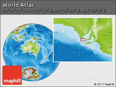 Physical Location Map of the Area around 35° 6' 5" S, 136° 4' 29" E