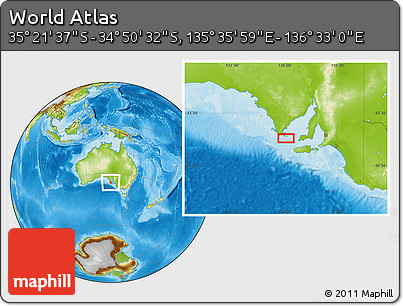 Physical Location Map of the Area around 35° 6' 5" S, 136° 4' 29" E