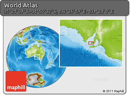Physical Location Map of the Area around 35° 6' 5" S, 136° 55' 30" E