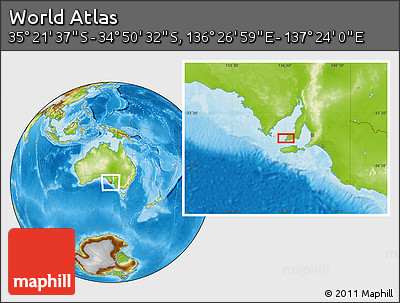 Physical Location Map of the Area around 35° 6' 5" S, 136° 55' 30" E