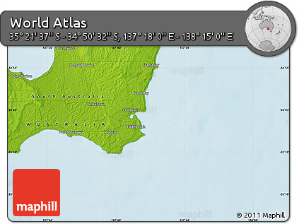 Physical Map of the Area around 35° 6' 5" S, 137° 46' 30" E