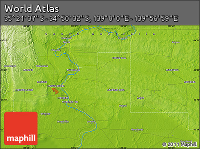 Physical Map of the Area around 35° 6' 5" S, 139° 28' 29" E
