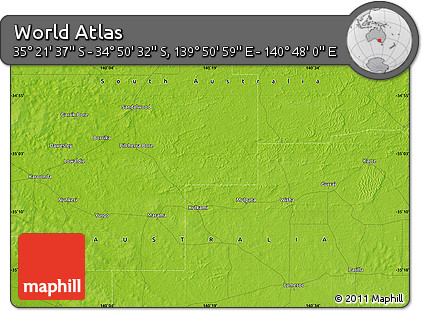 Physical Map of the Area around 35° 6' 5" S, 140° 19' 29" E