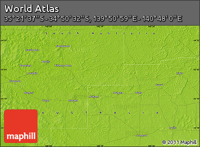 Physical Map of the Area around 35° 6' 5" S, 140° 19' 29" E