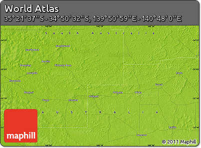 Physical Map of the Area around 35° 6' 5" S, 140° 19' 29" E