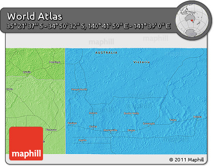 Political 3D Map of the Area around 35° 6' 5" S, 141° 10' 30" E