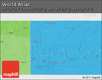 Political 3D Map of the Area around 35° 6' 5" S, 141° 10' 30" E