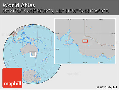 Gray Location Map of the Area around 35° 6' 5" S, 141° 10' 30" E