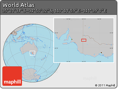 Gray Location Map of the Area around 35° 6' 5" S, 141° 10' 30" E
