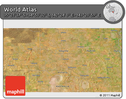 Satellite 3D Map of the Area around 35° 6' 5" S, 142° 52' 30" E