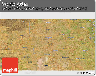 Satellite 3D Map of the Area around 35° 6' 5" S, 142° 52' 30" E