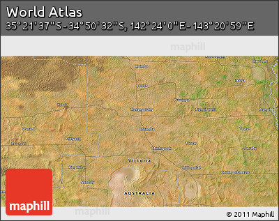 Satellite 3D Map of the Area around 35° 6' 5" S, 142° 52' 30" E