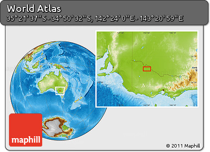 Physical Location Map of the Area around 35° 6' 5" S, 142° 52' 30" E