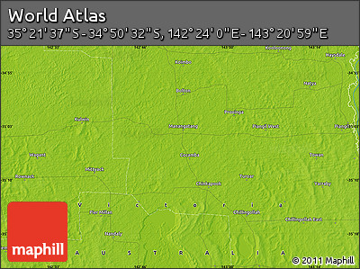 Physical Map of the Area around 35° 6' 5" S, 142° 52' 30" E