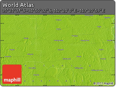 Physical Map of the Area around 35° 6' 5" S, 142° 52' 30" E