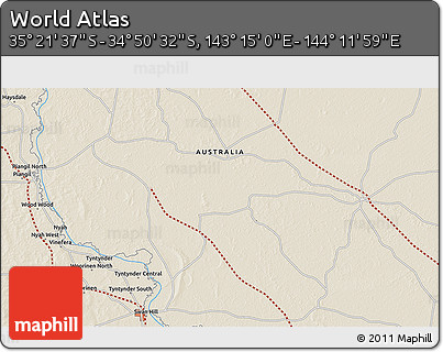 Shaded Relief 3D Map of the Area around 35° 6' 5" S, 143° 43' 29" E