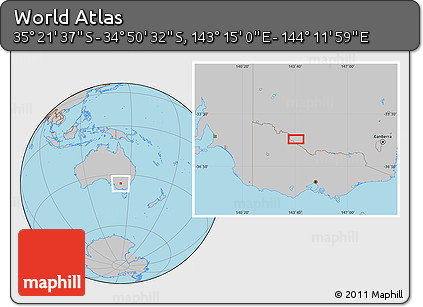 Gray Location Map of the Area around 35° 6' 5" S, 143° 43' 29" E