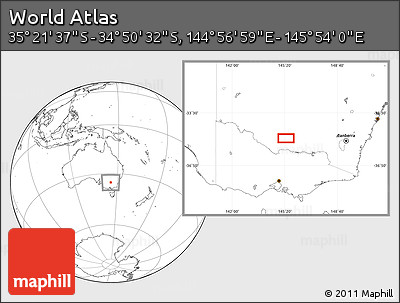 Blank Location Map of the Area around 35° 6' 5" S, 145° 25' 30" E