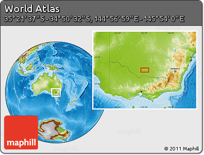 Physical Location Map of the Area around 35° 6' 5" S, 145° 25' 30" E