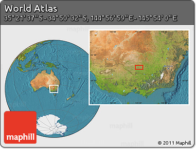 Satellite Location Map of the Area around 35° 6' 5" S, 145° 25' 30" E