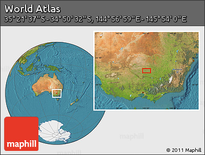 Satellite Location Map of the Area around 35° 6' 5" S, 145° 25' 30" E