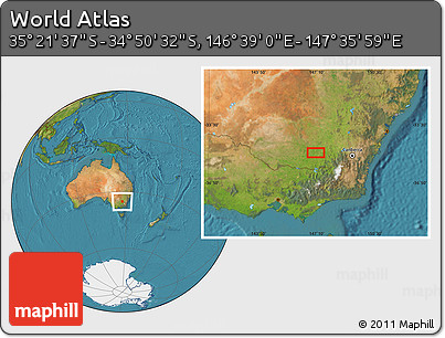 Satellite Location Map of the Area around 35° 6' 5" S, 147° 7' 30" E