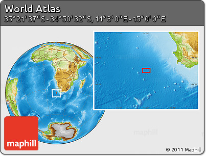 Physical Location Map of the Area around 35° 6' 5" S, 14° 31' 30" E