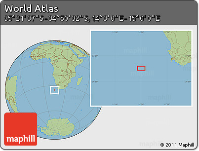 Savanna Style Location Map of the Area around 35° 6' 5" S, 14° 31' 30" E